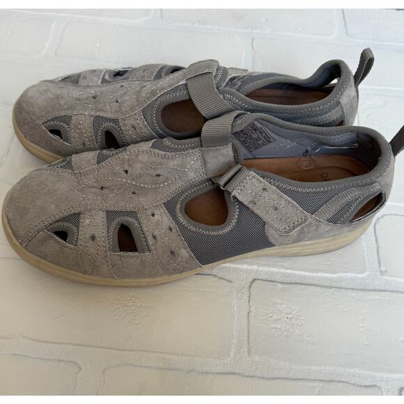 Earth Origins "Effie" Grey Suede Fisherman Cut Out Comfortable Sandals  sz 9.5 W - Picture 1 of 8